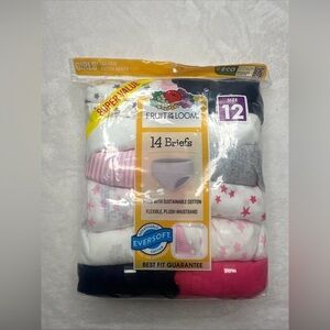 New Fruit of the Loom Girls Size 12 Briefs Underwear Multi Colors 14 Count Cotto